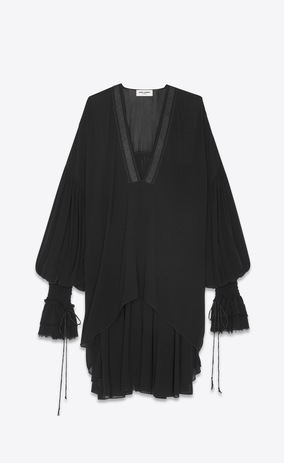 SAINT LAURENT Tops and Blouses Woman Long peasant blouse in black silk georgette a_V4